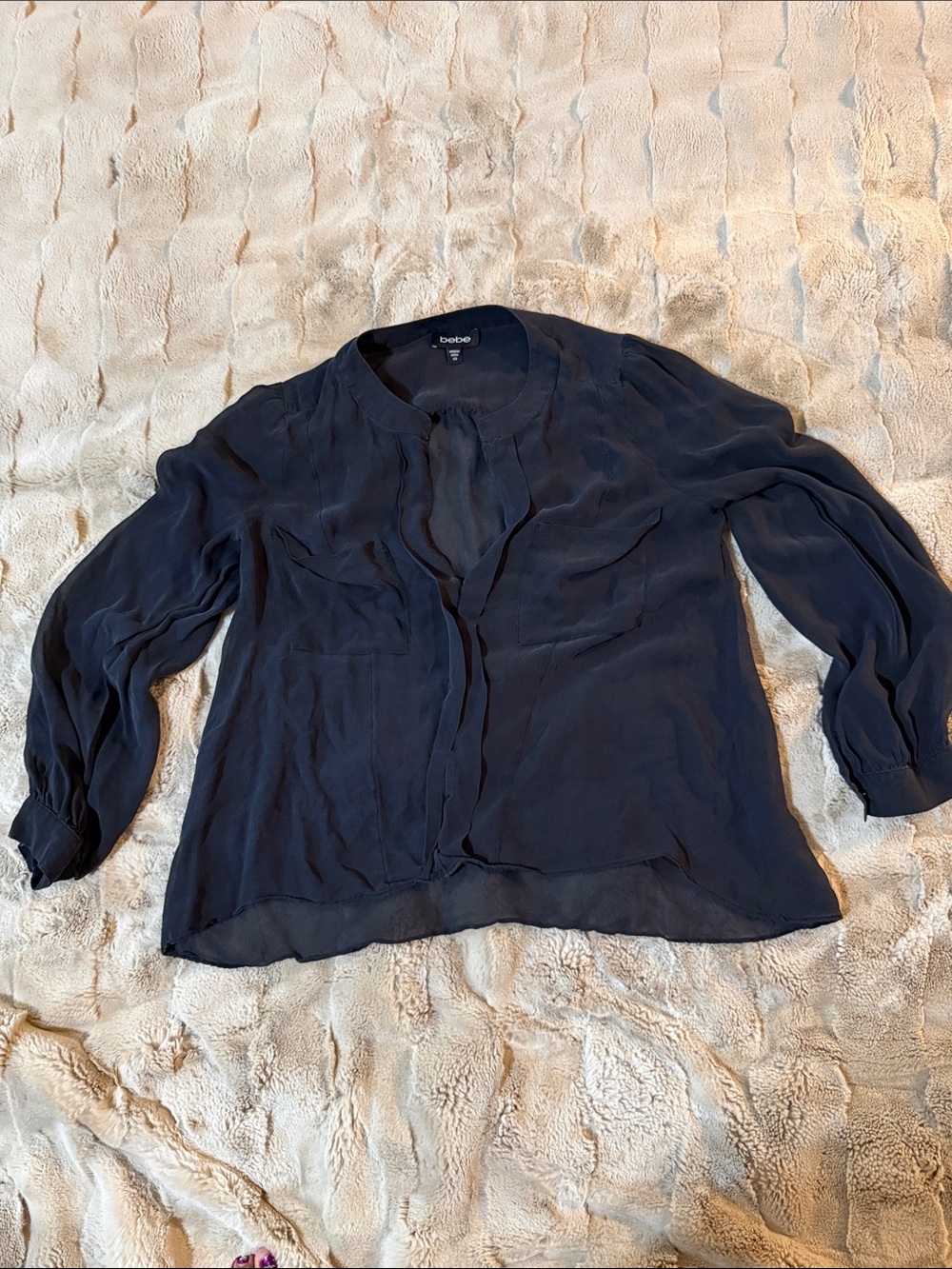 bebe black Semi-Sheer Long Sleeve Blouse